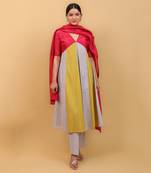 Grey & lime panelled kurta set with dupatta
