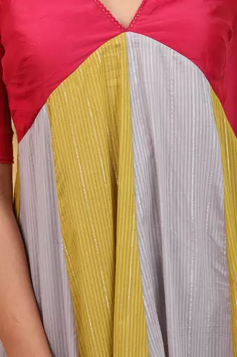 Grey & lime panelled kurta set with dupatta