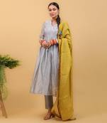Grey & lime yellow anarkali set with dupatta