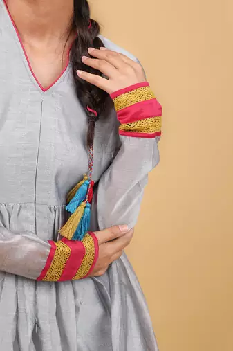 Grey & lime yellow anarkali set with dupatta