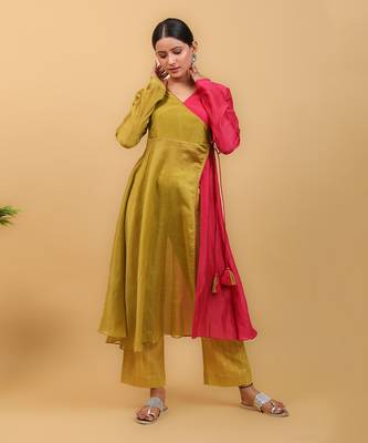 Lime yellow & pink anarkali set 1
