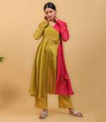 Lime yellow & pink anarkali set