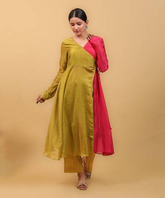 Lime yellow & pink anarkali set 2