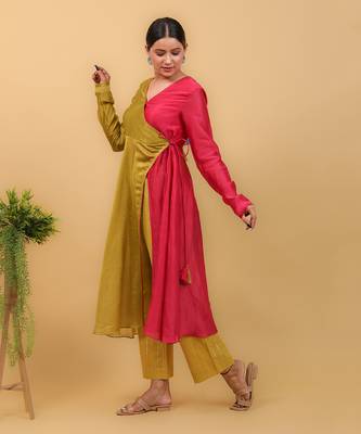 Lime yellow & pink anarkali set 3