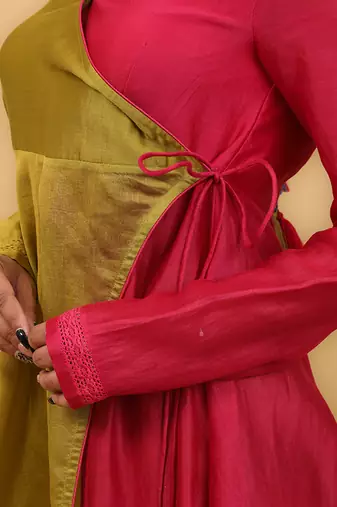 Lime yellow & pink anarkali set