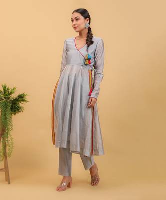 Grey chanderi anarkali set 1