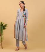 Grey chanderi anarkali set