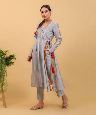 Grey chanderi anarkali set 2