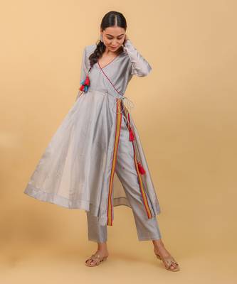 Grey chanderi anarkali set 3