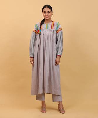 Grey drop shoulder kurta set 1