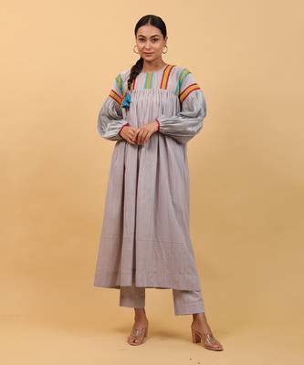 Grey drop shoulder kurta set 2