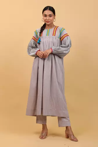 Grey drop shoulder kurta set