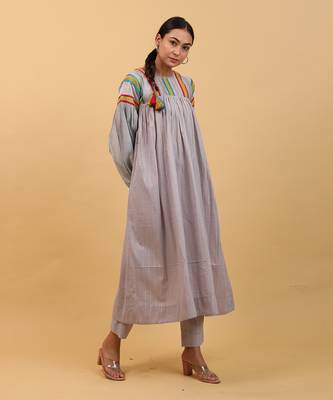 Grey drop shoulder kurta set 3