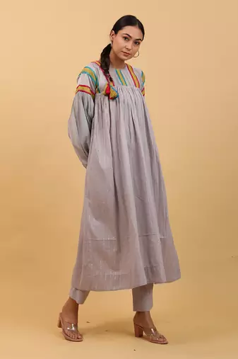 Grey drop shoulder kurta set