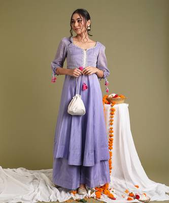 Lavender embroidered anarkali set 1