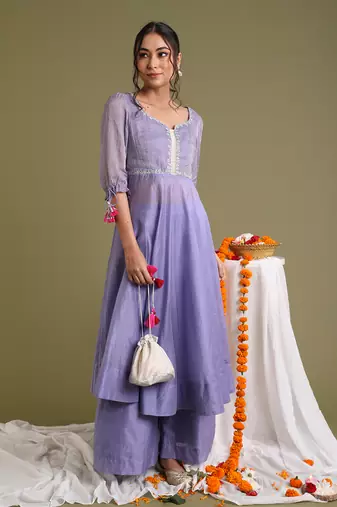 Lavender embroidered anarkali set