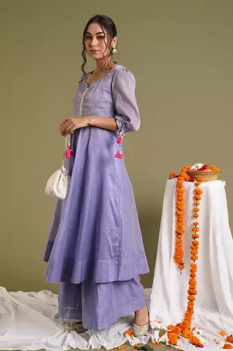 Lavender embroidered anarkali set