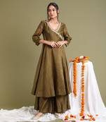 Tabacco brown chanderi handloom anarkali set
