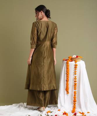 Tabacco brown chanderi handloom anarkali set 4