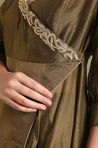 Tabacco brown chanderi handloom anarkali set