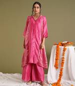 Pink kalidar chanderi handloom kurta set