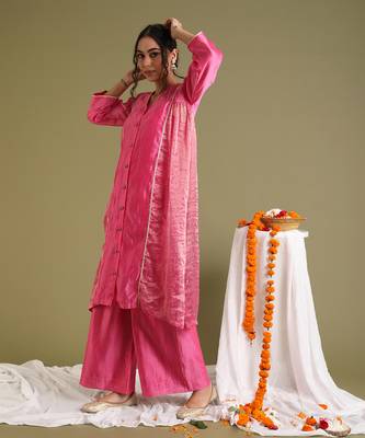 Pink kalidar chanderi handloom kurta set 2