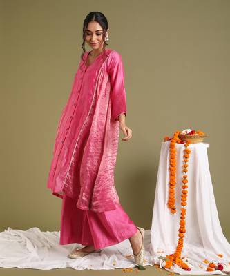 Pink kalidar chanderi handloom kurta set 3