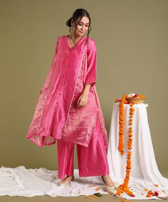 Pink kalidar chanderi handloom kurta set 4