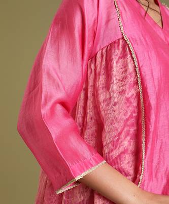 Pink kalidar chanderi handloom kurta set 5