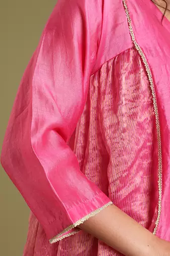 Pink kalidar chanderi handloom kurta set