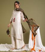 Off white chanderi handloom asymetrical kurta set