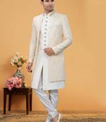 Art Silk White Men Kurta Bottom Jacket