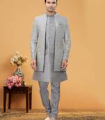 Art Silk Grey Men Kurta Bottom Jacket