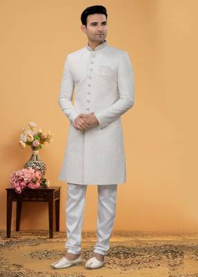 Art Silk White Men Kurta Bottom Jacket 1