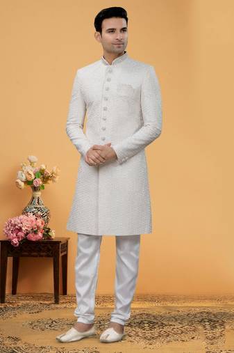 Art Silk White Men Kurta Bottom Jacket