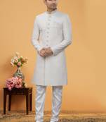 Art Silk White Men Kurta Bottom Jacket