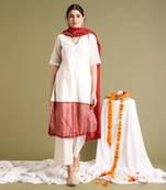 Off white & red chanderi handloom kurta set