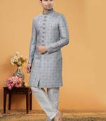 Art Silk Grey Men Kurta Bottom Jacket