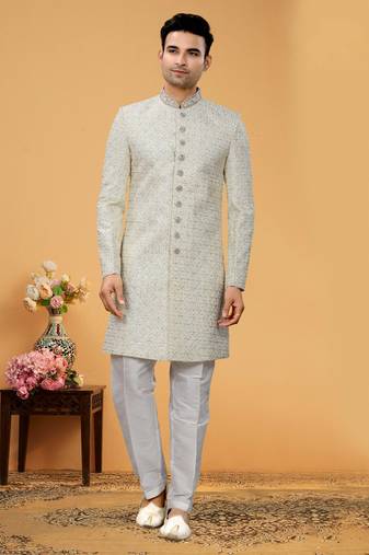 Art Silk Green Men Kurta Bottom Jacket