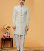 Art Silk Green Men Kurta Bottom Jacket