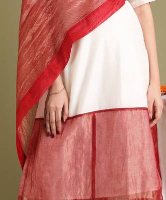 Off white & red chanderi handloom kurta set 5