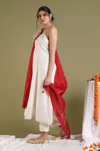 Off white anarkali set with dupatta