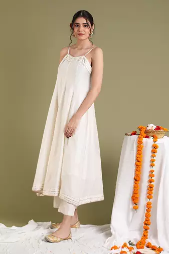Off white anarkali set with dupatta