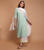 Mint green cotton kurta set with dupatta
