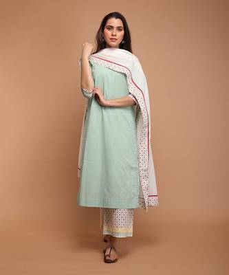 Mint green cotton kurta set with dupatta 2