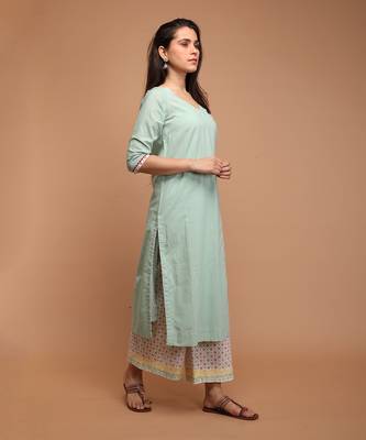 Mint green cotton kurta set with dupatta 4