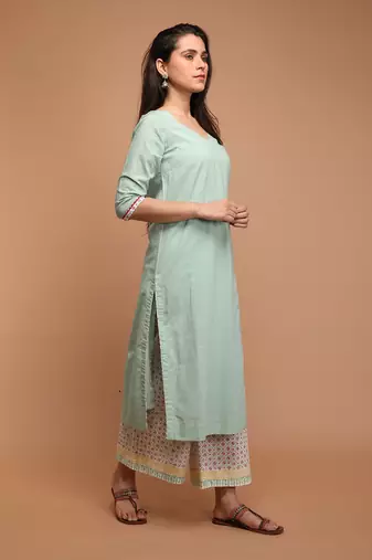 Mint green cotton kurta set with dupatta