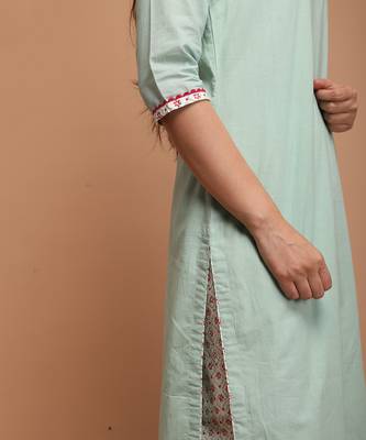Mint green cotton kurta set with dupatta 5