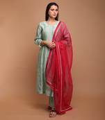 Mint green chanderi handloom anarkali set with dupatta