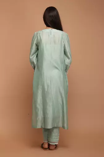 Mint green chanderi handloom anarkali set with dupatta